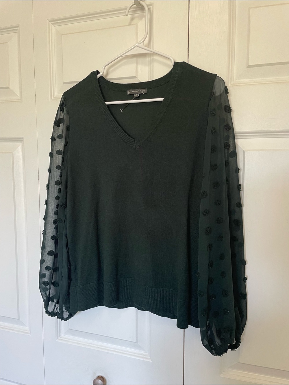 Adrianna Papell Forest Green Knit Top with Ribbed Neck